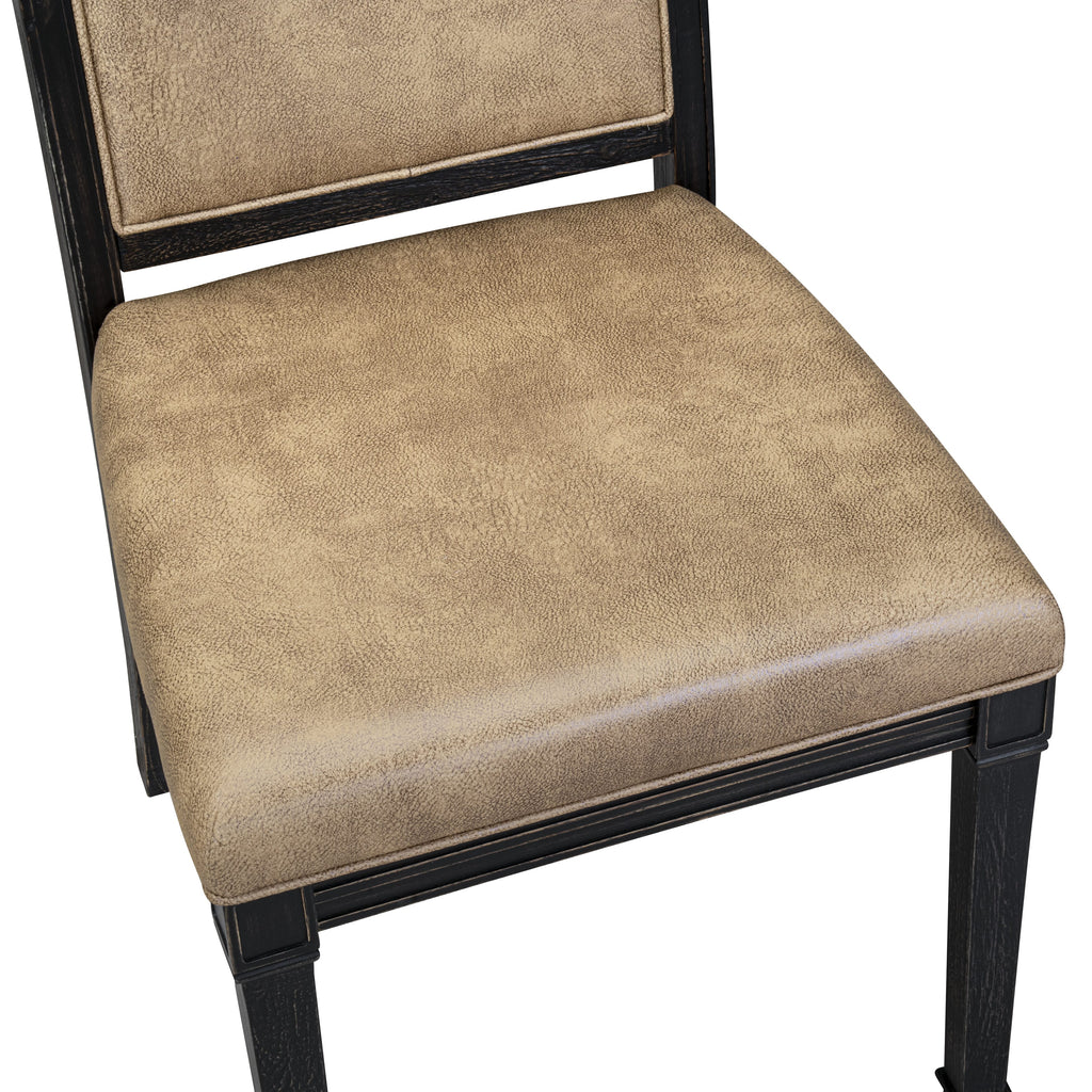 Luxe by East West Furniture NKAM5-SBB-28 5-piece Kitchen Table Set consists of a Modern Dining Table and 4 Beige PU Leather Dinner Chairs with High Back - Sand Blasting Black Finish