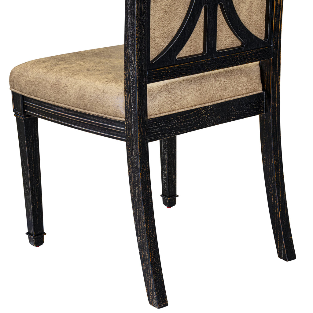 Luxe by East West Furniture NKAM5-SBB-28 5-piece Kitchen Table Set consists of a Modern Dining Table and 4 Beige PU Leather Dinner Chairs with High Back - Sand Blasting Black Finish