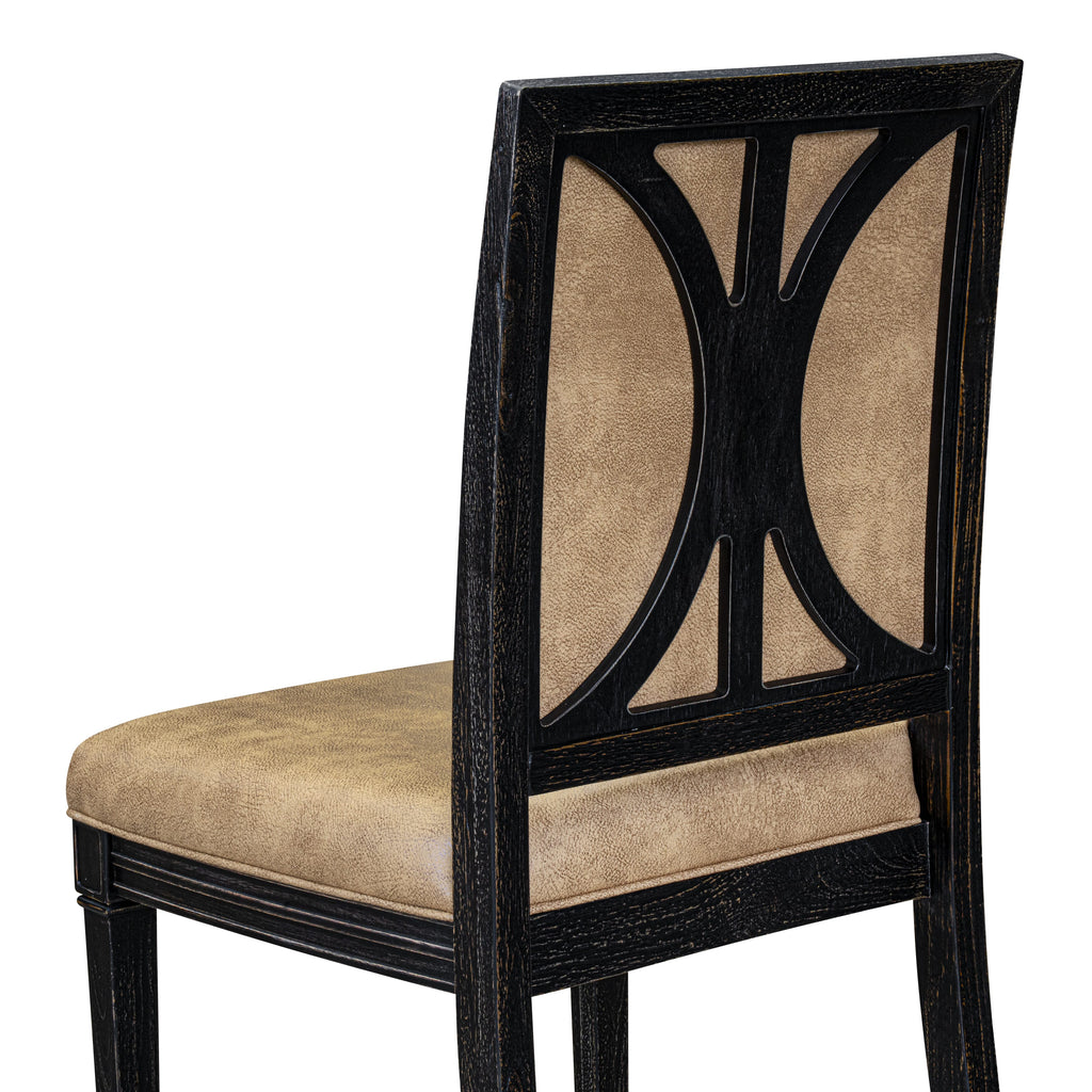 Luxe by East West Furniture NKAM5-SBB-28 5-piece Kitchen Table Set consists of a Modern Dining Table and 4 Beige PU Leather Dinner Chairs with High Back - Sand Blasting Black Finish