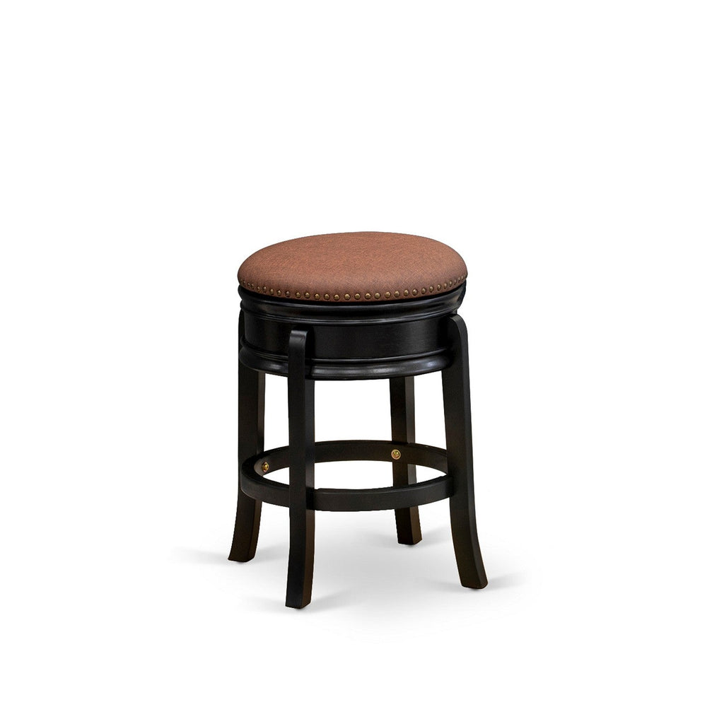 East West Furniture AMS024-112 Amherst Counter Height Barstool - Round Shape Brown Roast PU Leather Upholstered Backless Chairs, 24 inch Height, Black