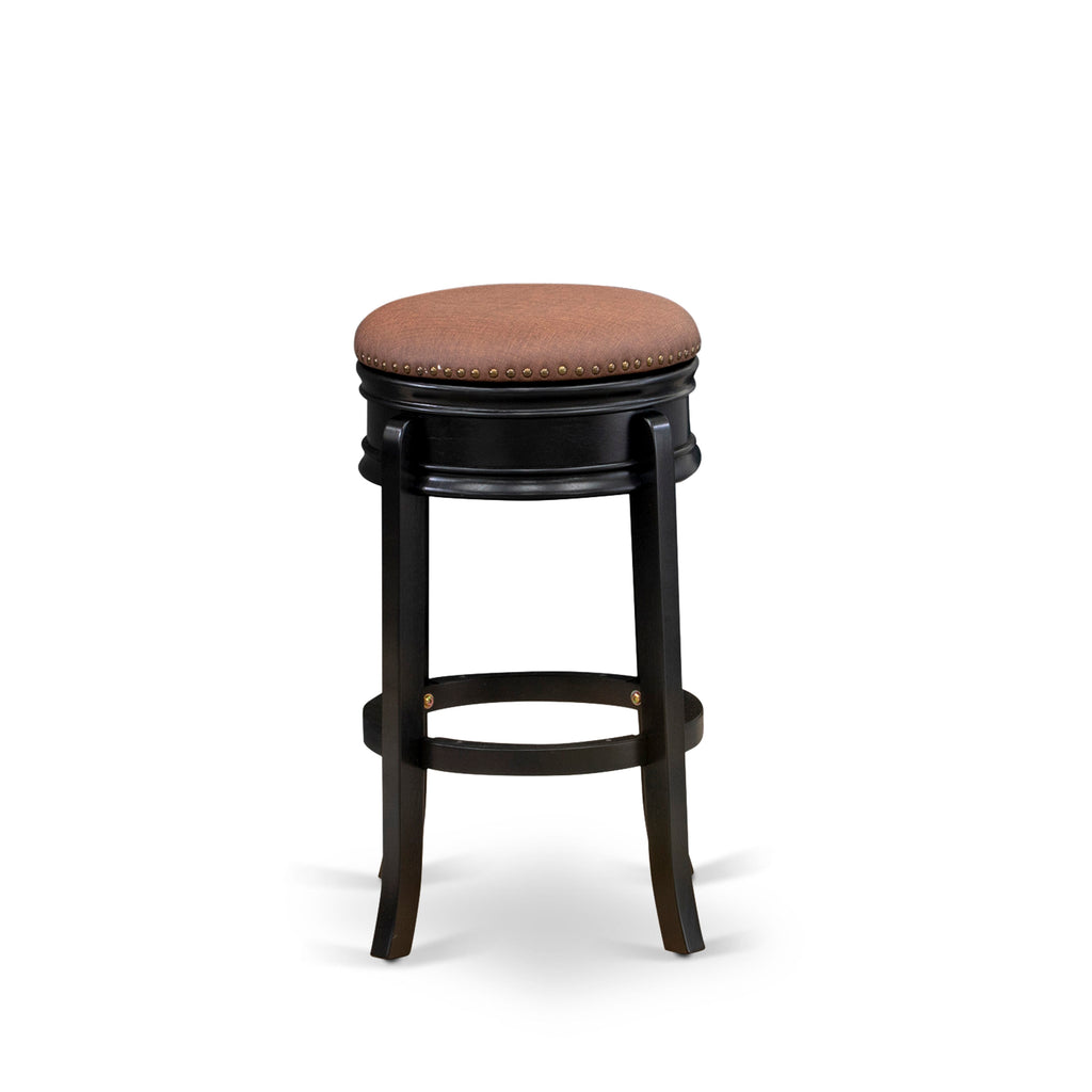 East West Furniture AMS030-112 Amherst Modern Counter Stool - Round Shape Brown Roast PU Leather Upholstered Kitchen Counter Height Backless Chairs