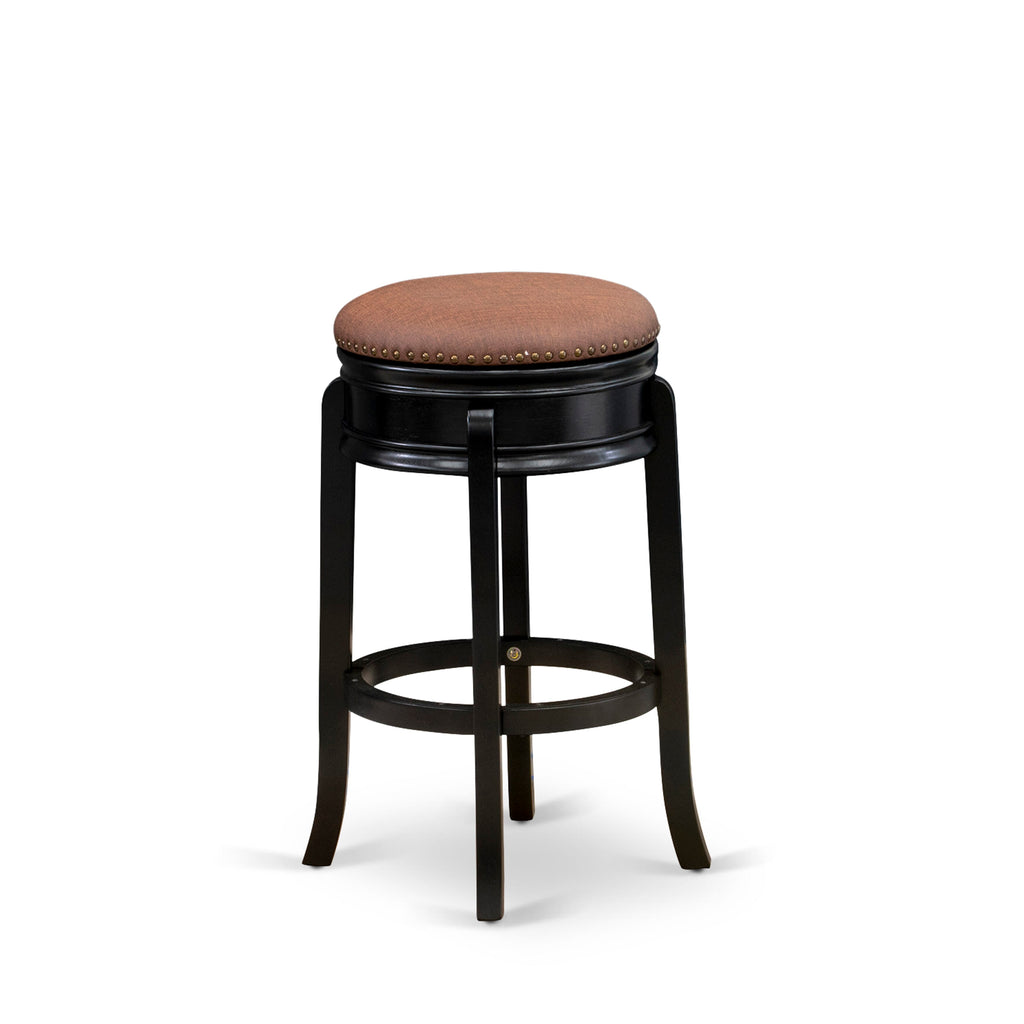 East West Furniture AMS030-112 Amherst Modern Counter Stool - Round Shape Brown Roast PU Leather Upholstered Kitchen Counter Height Backless Chairs