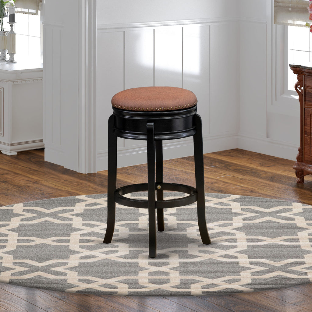 East West Furniture AMS030-112 Amherst Modern Counter Stool - Round Shape Brown Roast PU Leather Upholstered Kitchen Counter Height Backless Chairs