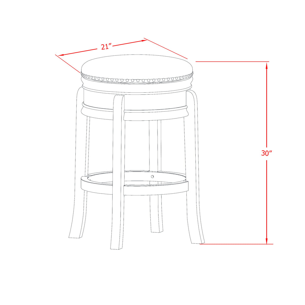 East West Furniture AMS030-112 Amherst Modern Counter Stool - Round Shape Brown Roast PU Leather Upholstered Kitchen Counter Height Backless Chairs