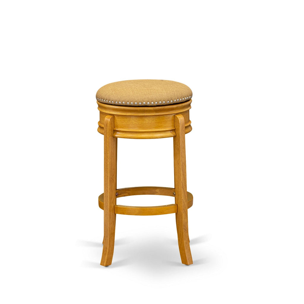 East West Furniture AMS030-416 Amherst Counter-Height Barstool - Round Shape Vegas Gold PU Leather Upholstered Pub Height Backless Chairs, 30 Inch Height, Oak