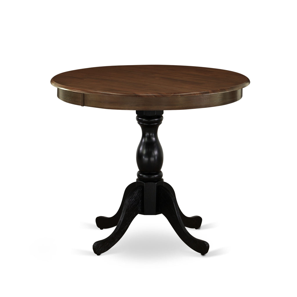 East West Furniture AMT-ABL-TP Antique 36" Round Dining Table for Small Space - Walnut Top & Black Pedestal
