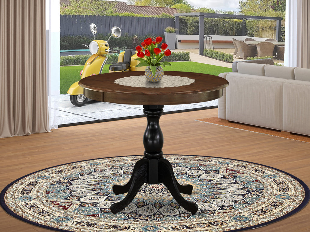 East West Furniture AMT-ABL-TP Antique 36" Round Dining Table for Small Space - Walnut Top & Black Pedestal