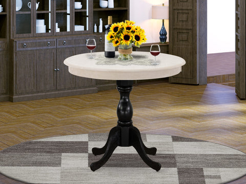 East West Furniture AMT-ACB-TP Antique 36" Round Kitchen Table for Compact Space - Wirebrushed Butter Cream Top & Black Pedestal