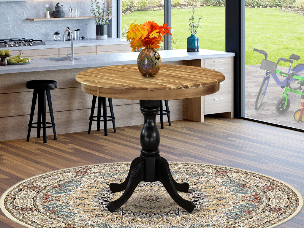 East West Furniture AMT-ANB-TP Antique 36" Round Dining Room Table for Compact Space - Natural Top & Black Pedestal