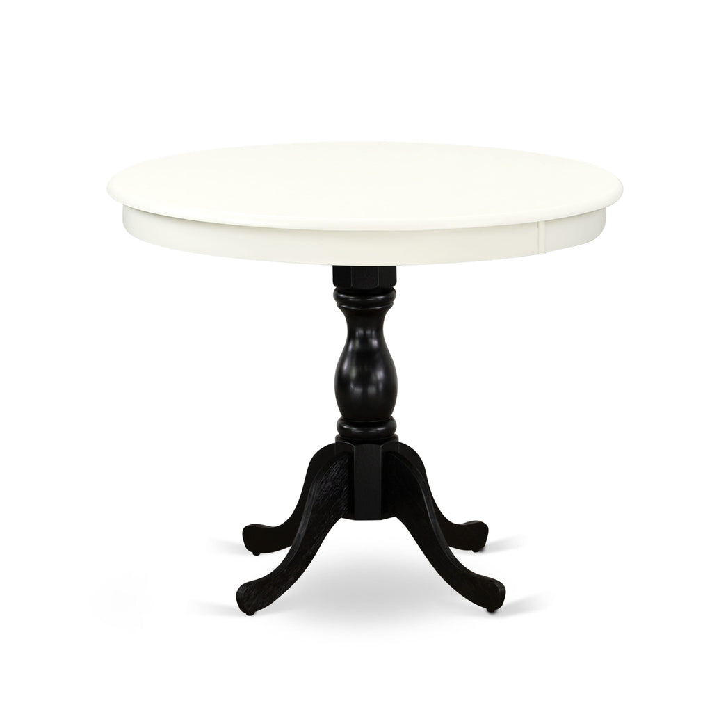 EAST WEST FURNITURE - AST-LBK-TP - Modern Dining Table - linen white Table Top and Black Pedestal Leg Finish