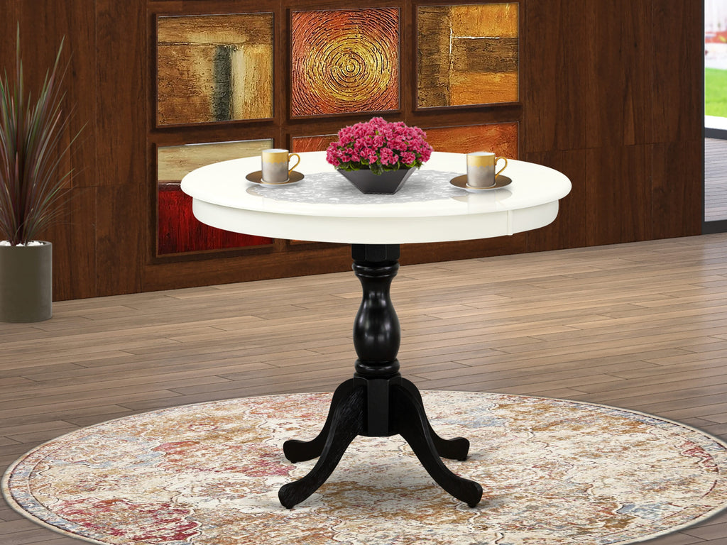 East West Furniture AMT-LBL-TP Antique 36" Round Kitchen Table for Small Space - linen white Top & Black Pedestal