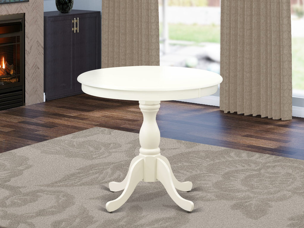 East West Furniture AMT-LWH-TP Antique Modern Dining Table - a Round Kitchen Table Top with Pedestal Base