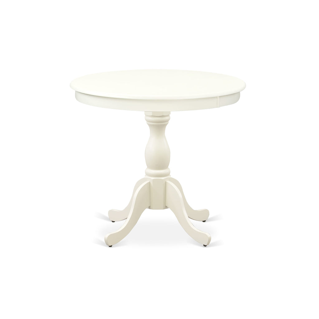 East West Furniture AMT-LWH-TP Antique Modern Dining Table - a Round Kitchen Table Top with Pedestal Base