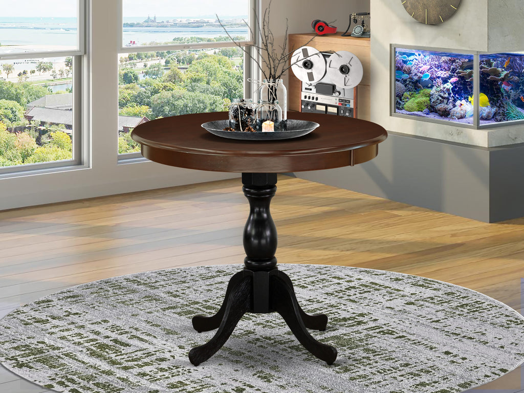 East West Furniture AMT-MBL-TP Antique 36" Round Dining Table for Compact Space - Mahogany Top & Black Pedestal