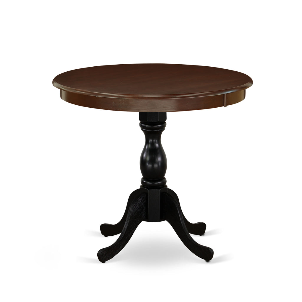 East West Furniture AMT-MBL-TP Antique 36" Round Dining Table for Compact Space - Mahogany Top & Black Pedestal
