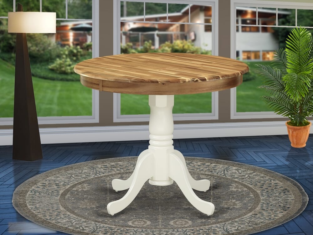 East West Furniture AMT-NLW-TP Antique Dining Table - a Round Wooden Table Top with Pedestal Base