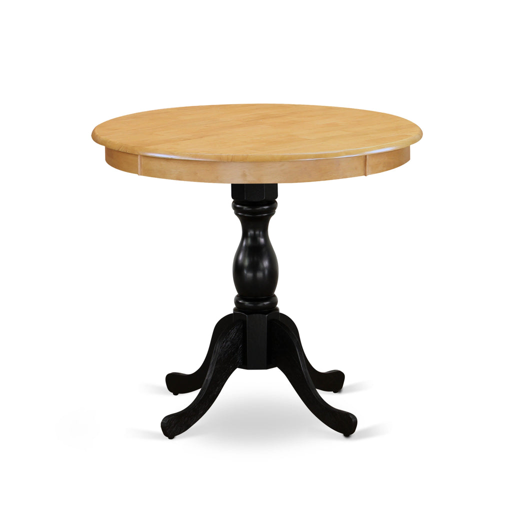 East West Furniture AMT-OBL-TP Antique 36" Round Dining Room Table for Small Space - Oak Top & Black Pedestal