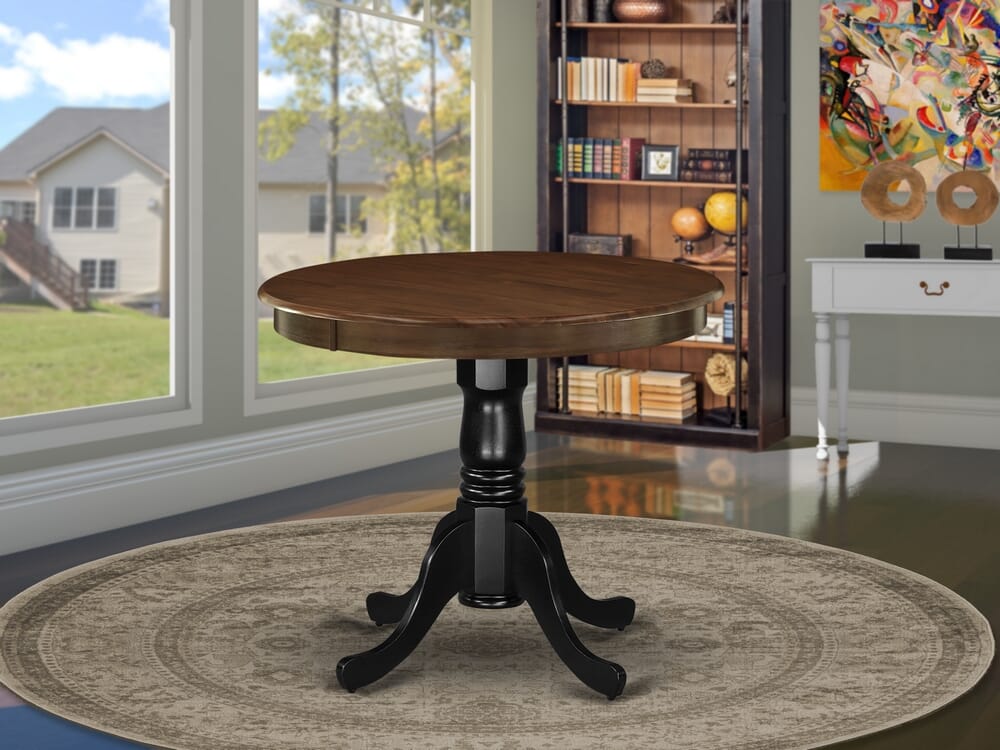 East West Furniture AMT-WBK-TP Antique Dining Table - a Round Wooden Table Top with Pedestal Base