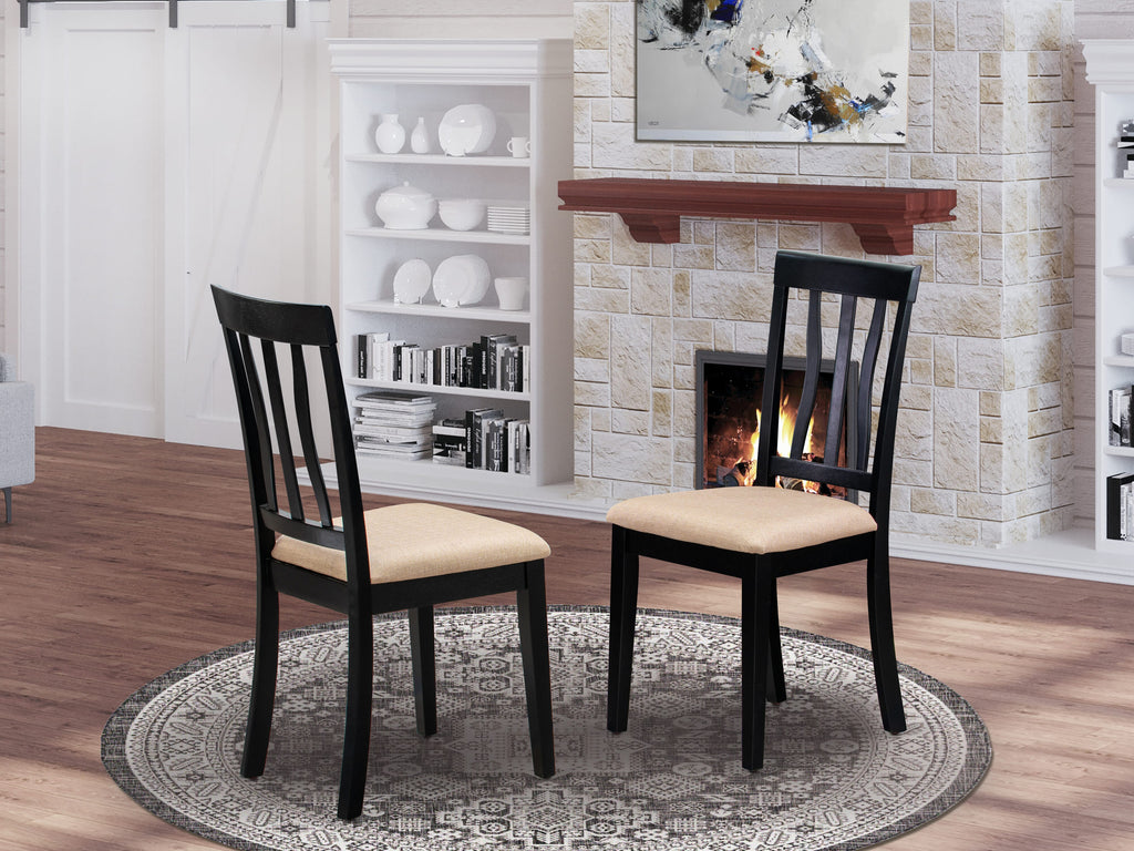 East West Furniture ANC-BLK-C Antique Dining Chairs - Linen Fabric Upholstered Wood Chairs
