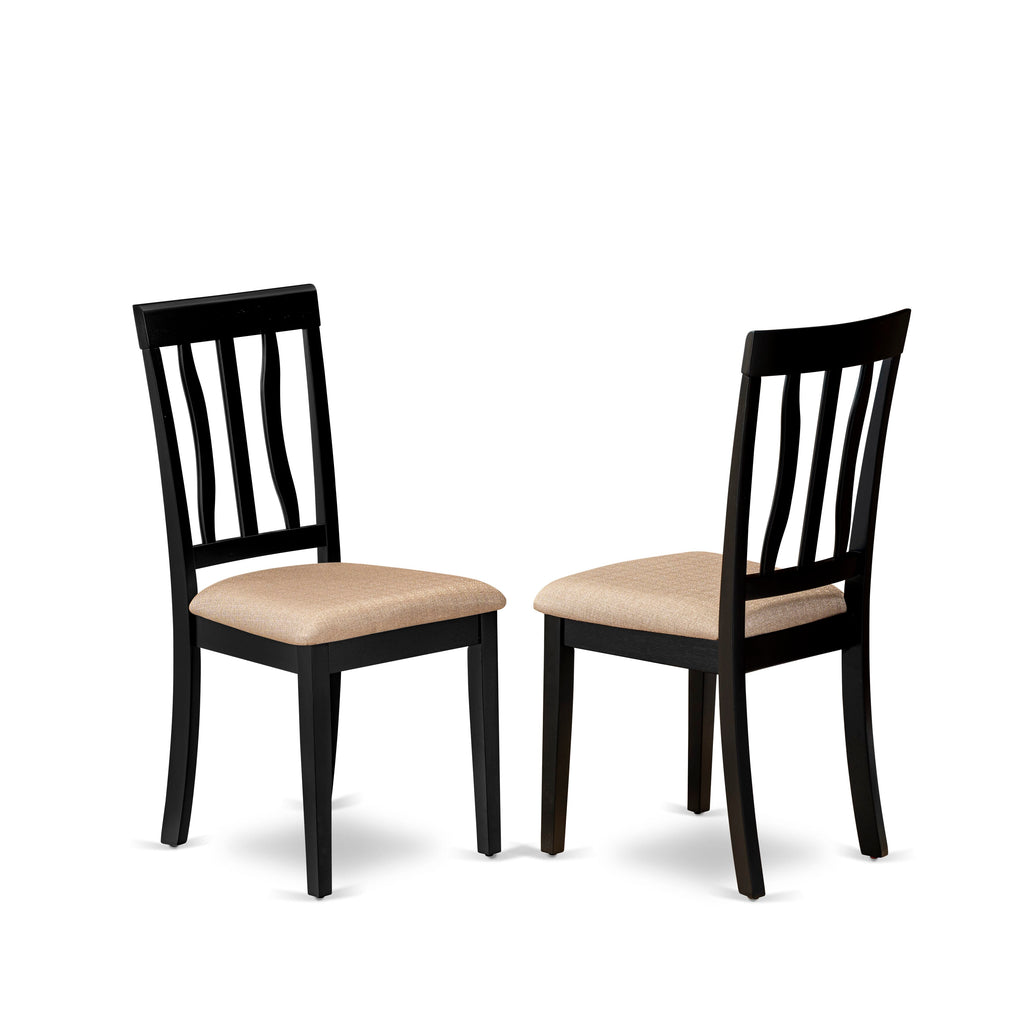 East West Furniture ANC-BLK-C Antique Dining Chairs - Linen Fabric Upholstered Wood Chairs