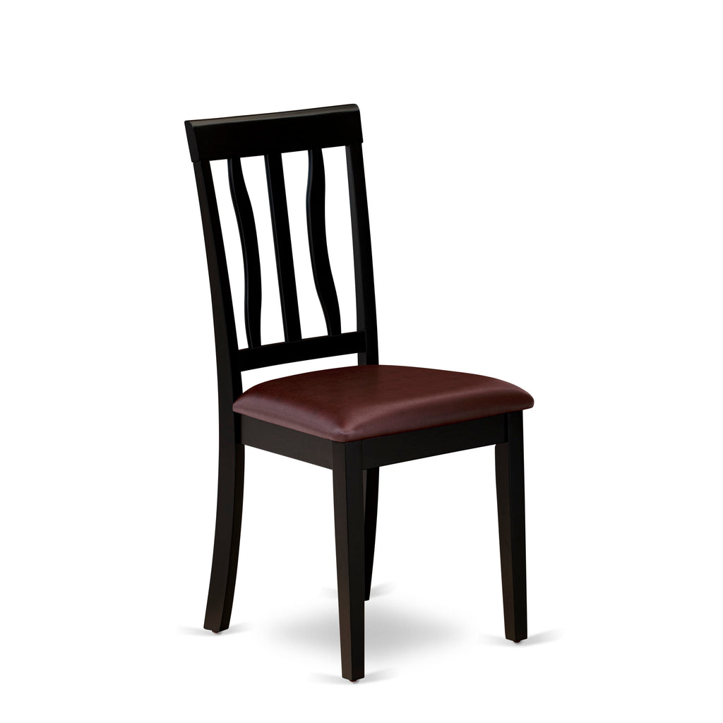 East West Furniture ANC-BLK-LC Antique Dining Room Chairs - Faux Leather Upholstered Wooden Chairs
