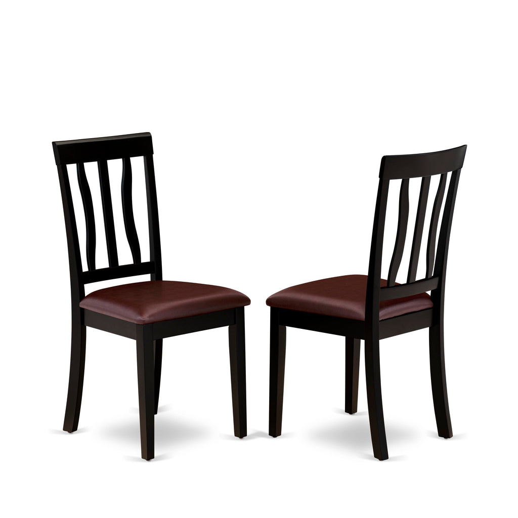 East West Furniture ANC-BLK-LC Antique Dining Room Chairs - Faux Leather Upholstered Wooden Chairs