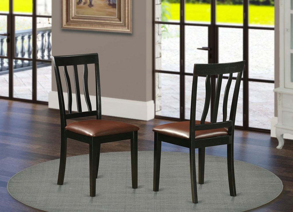 East West Furniture ANC-BLK-LC Antique Dining Room Chairs - Faux Leather Upholstered Wooden Chairs