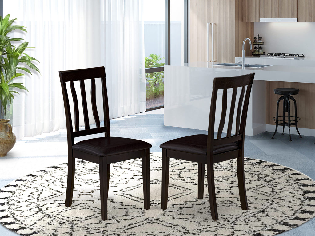 East West Furniture ANC-CAP-LC Antique Dining Chairs - Faux Leather Upholstered Wooden Chairs