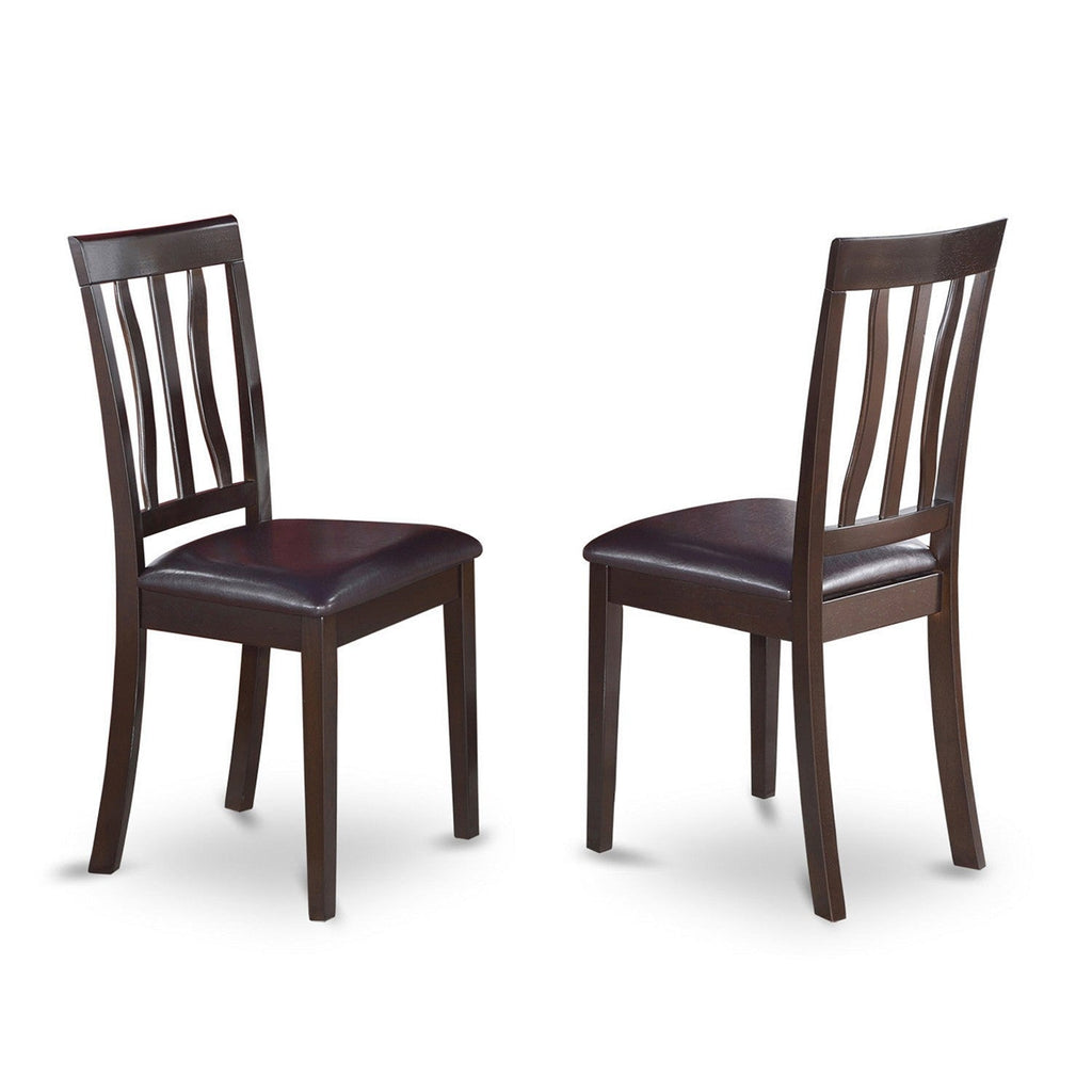 East West Furniture ANC-CAP-LC Antique Dining Chairs - Faux Leather Upholstered Wooden Chairs, Set of 2, Cappuccino