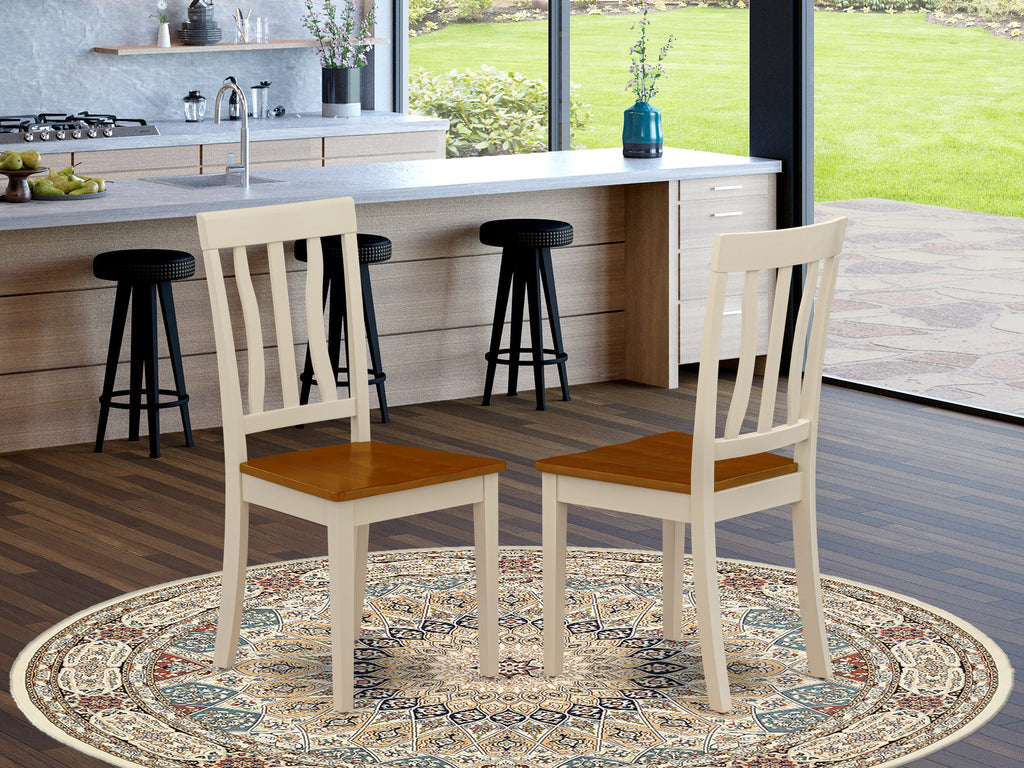 East West Furniture ANC-WHI-W Antique Dining Room Chairs - Slat Back Solid Wood Seat Chairs