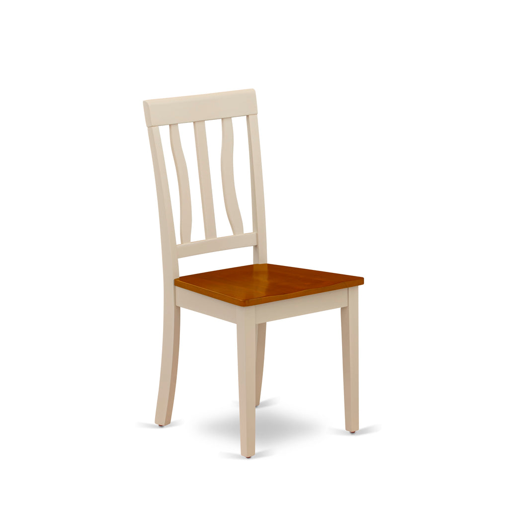 East West Furniture ANC-WHI-W Antique Dining Room Chairs - Slat Back Solid Wood Seat Chairs