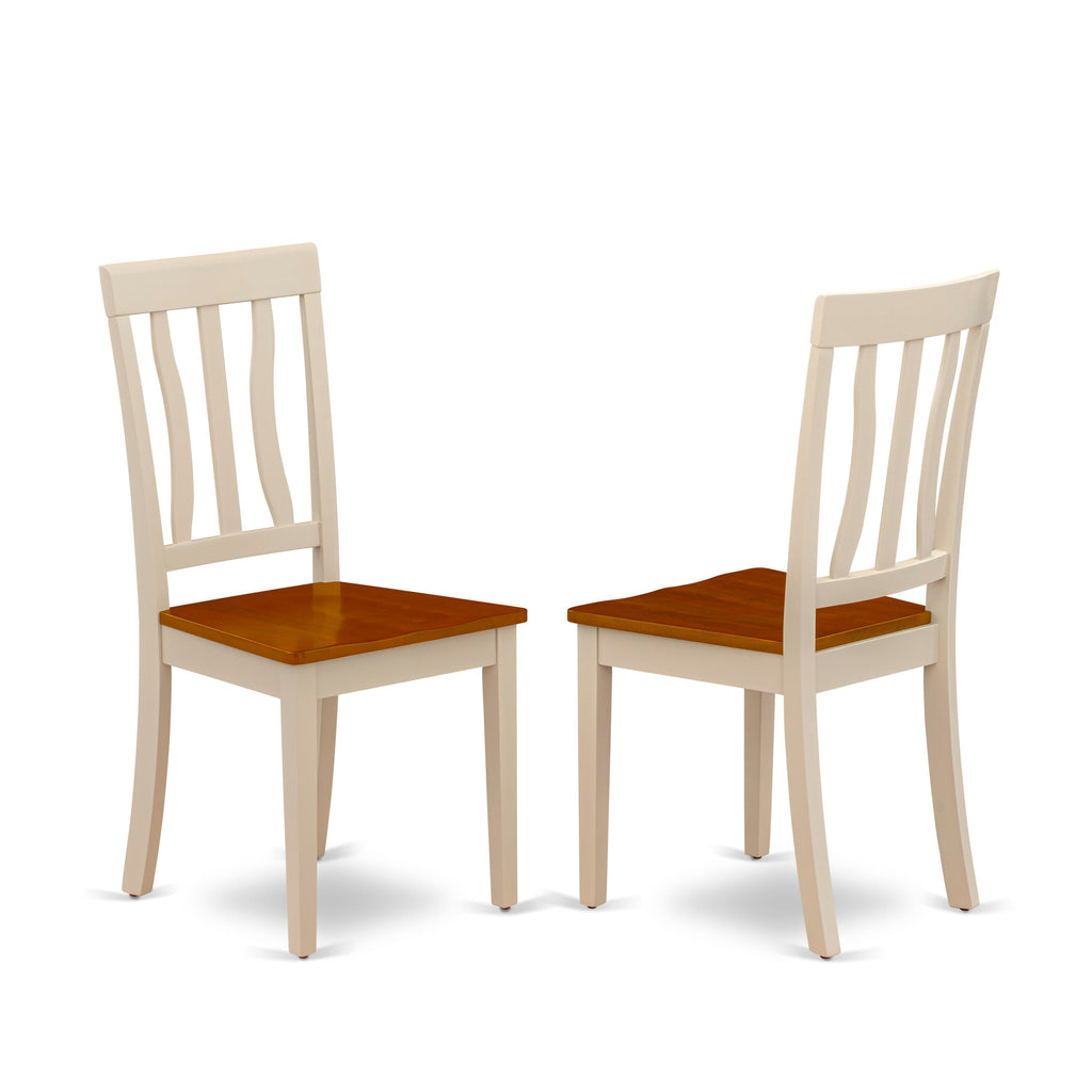 East West Furniture ANC-WHI-W Antique Dining Room Chairs - Slat Back Solid Wood Seat Chairs