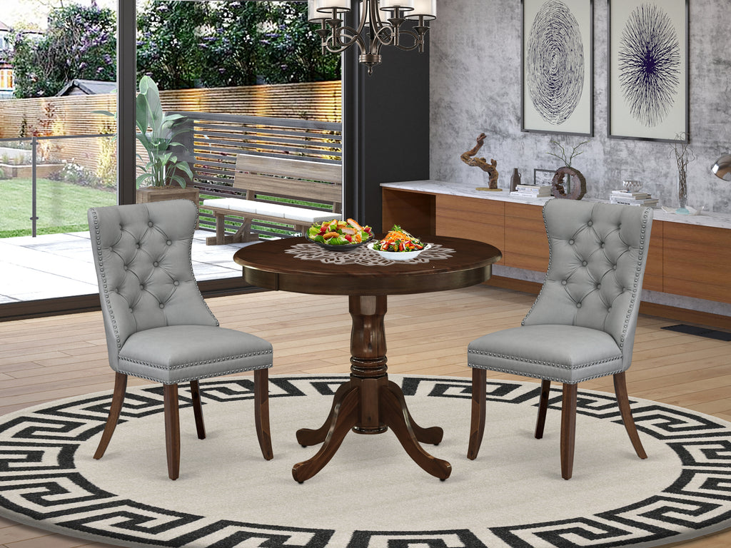 East West Furniture ANDA3-AWA-27 3 Piece Dining Room Table Set Consists of a Round Kitchen Table with Pedestal and 2 Parson Chairs, 36x36 Inch, Antique Walnut