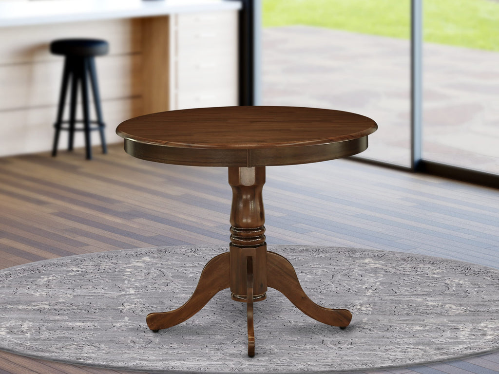 East West Furniture ANLA5-AWA-05 5 Piece Dining Table Set for Small Spaces Contains a Round Kitchen Table with Pedestal and 4 Parson Chairs, 36x36 Inch, Antique Walnut