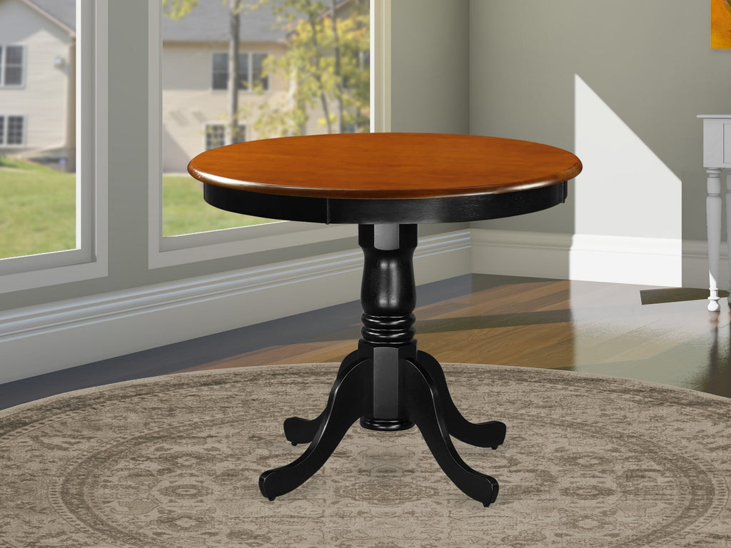 East West Furniture ANT-BLK-TP Antique Kitchen Dining Table - a Round Solid Wood Table Top with Pedestal Base