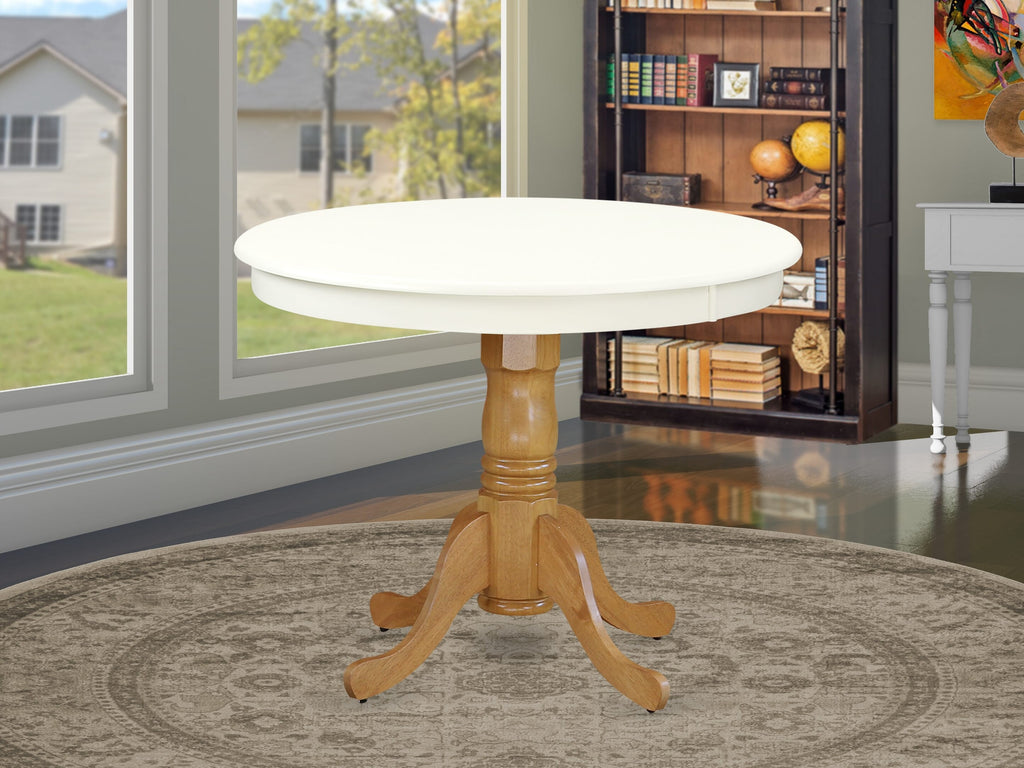 East West Furniture ANT-LOK-TP Antique Mid-Century Modern Dining Table - a Round Dining Table Top with Pedestal Base