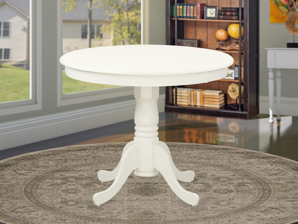 East West Furniture ANT-LWH-TP Antique Dining Room Table - a Round kitchen Table Top with Pedestal Base