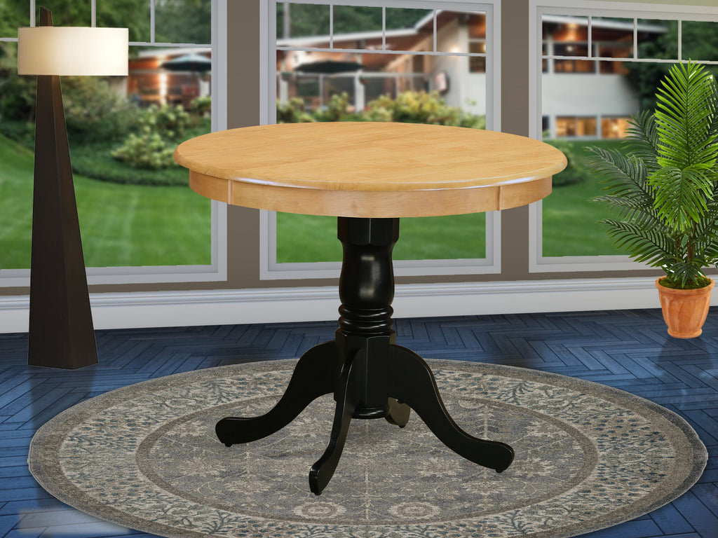 East West Furniture ANT-OBK-TP Antique Modern Dining Table - a Round Kitchen Table Top with Pedestal Base
