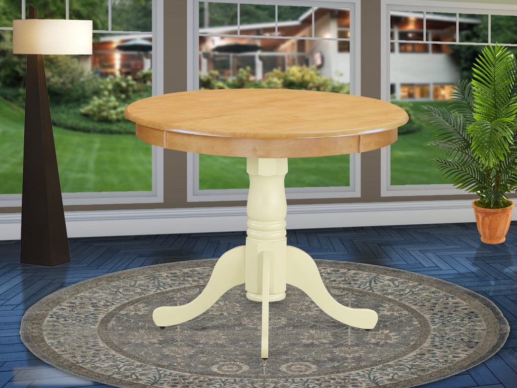 East West Furniture ANT-OMK-TP Antique Dining Table - a Round Wooden Table Top with Pedestal Base