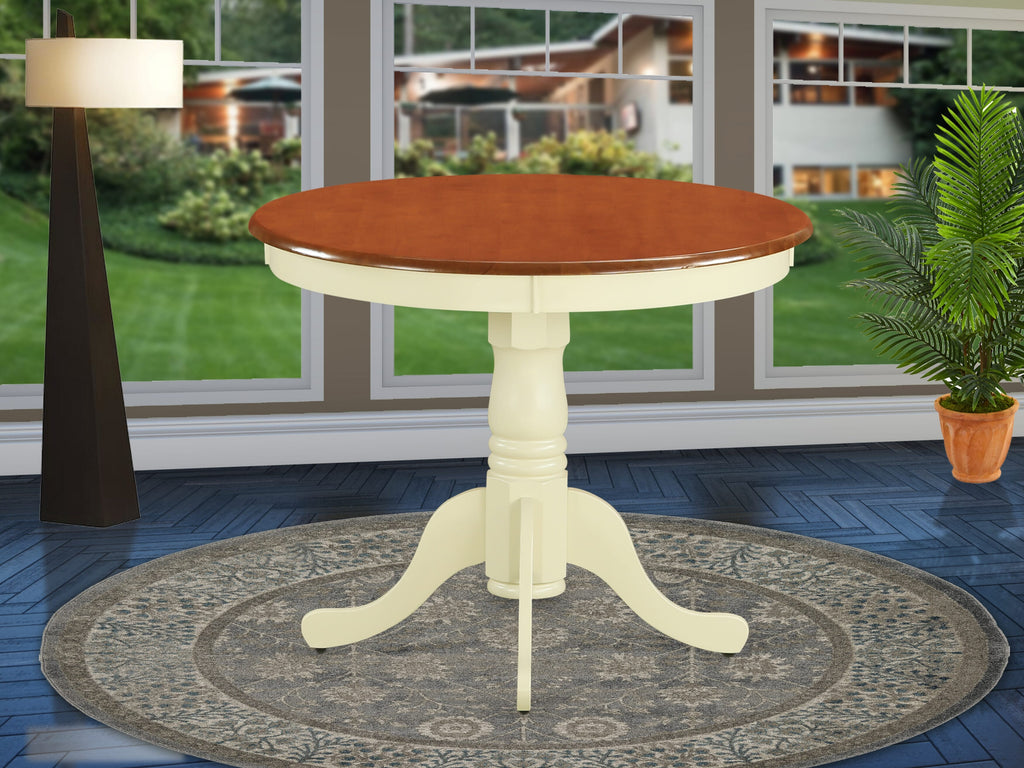 East West Furniture ANT-WHI-TP Antique Modern Dining Table - a Round Kitchen Table Top with Pedestal Base