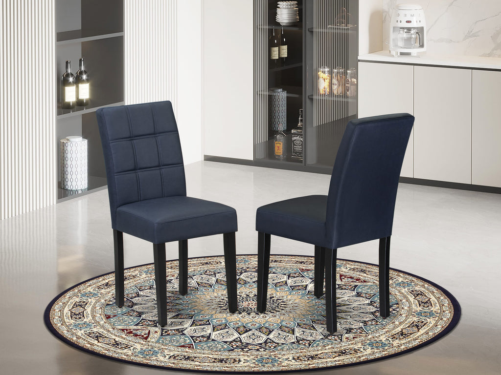East West Furniture WEAS5-BLK-09 5 Piece Dining Table Set contain A Wooden Table and 4 Dark Navy Blue Faux Leather Modren Chairs with Stylish Back- Black Finish