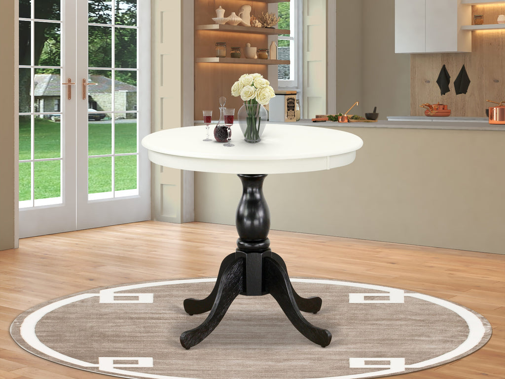 EAST WEST FURNITURE - AST-LBK-TP - Modern Dining Table - linen white Table Top and Black Pedestal Leg Finish