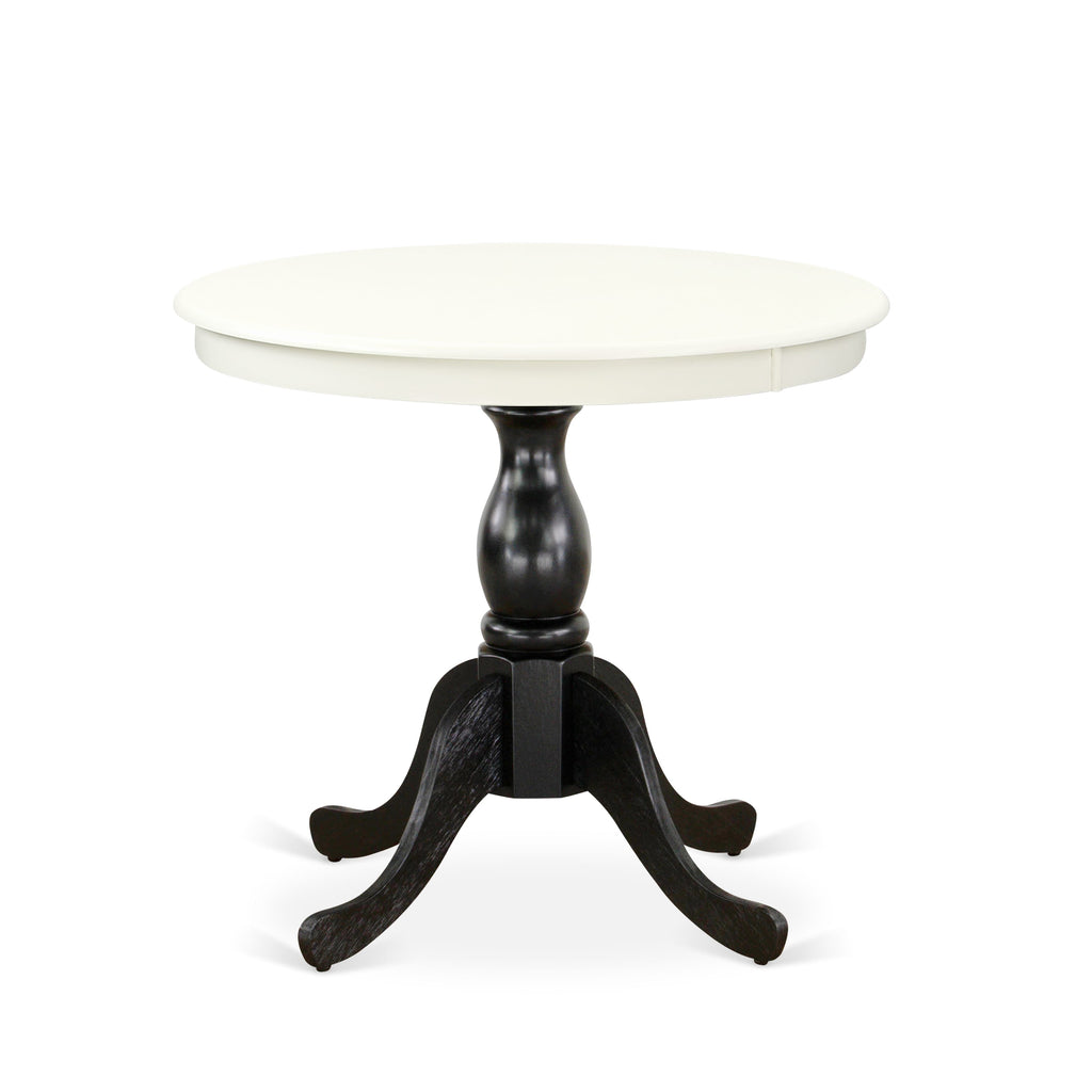 EAST WEST FURNITURE - AST-LBK-TP - Modern Dining Table - linen white Table Top and Black Pedestal Leg Finish