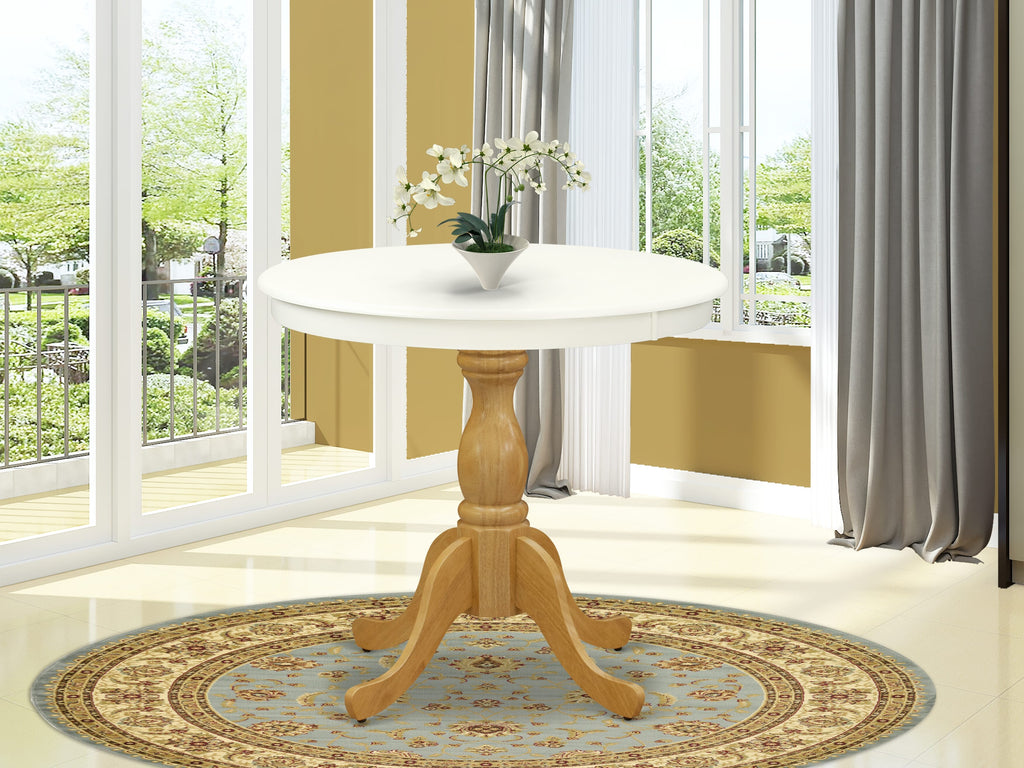 EAST WEST FURNITURE - AST-LOK-TP - Wood Dining Table - linen white Table Top and Oak Pedestal Leg Finish
