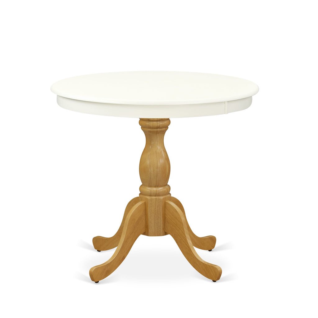 EAST WEST FURNITURE - AST-LOK-TP - Wood Dining Table - linen white Table Top and Oak Pedestal Leg Finish