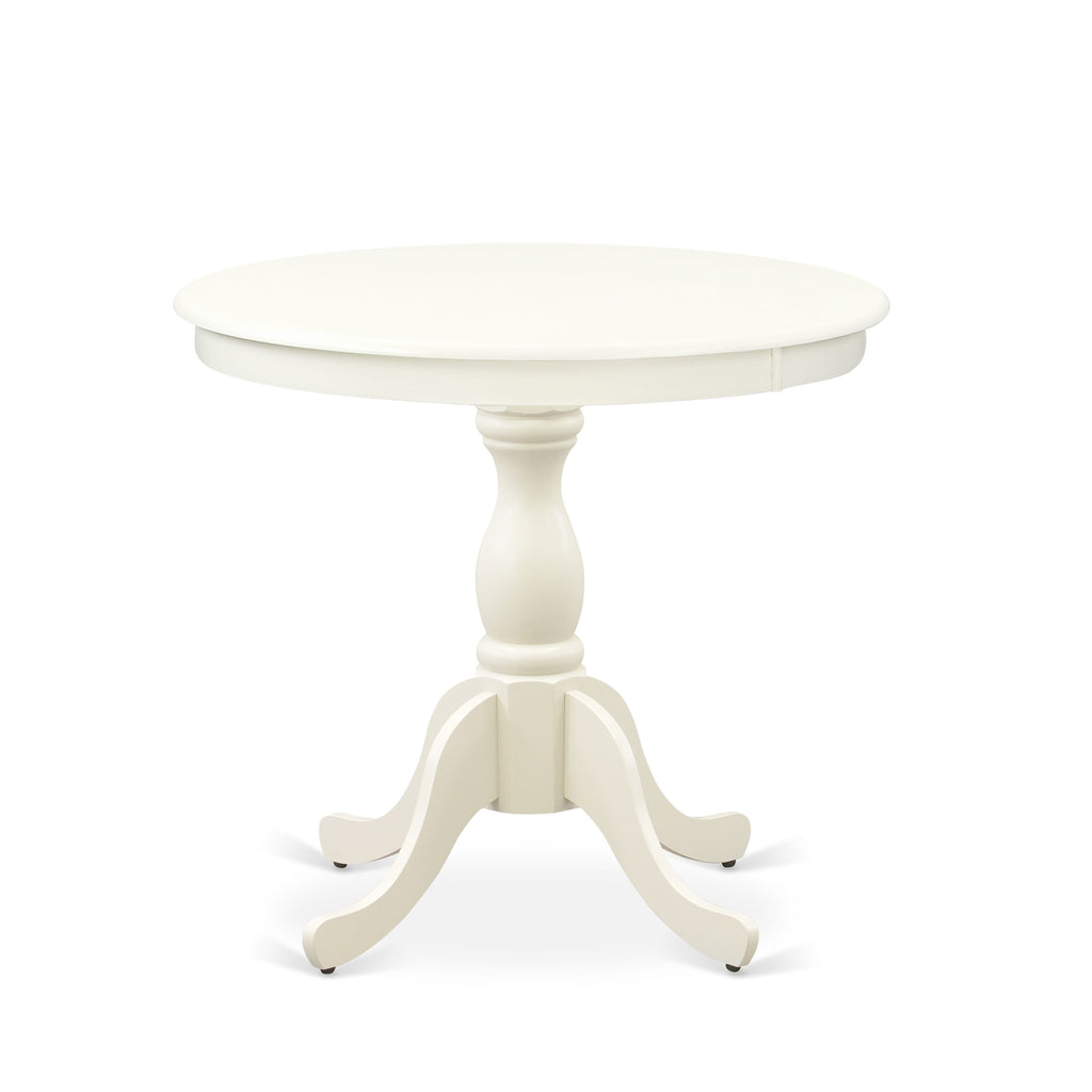 EAST WEST FURNITURE - AST-LWH-TP - Mid Century Modern Dining Table - linen white Table Top and linen white Pedestal Leg Finish