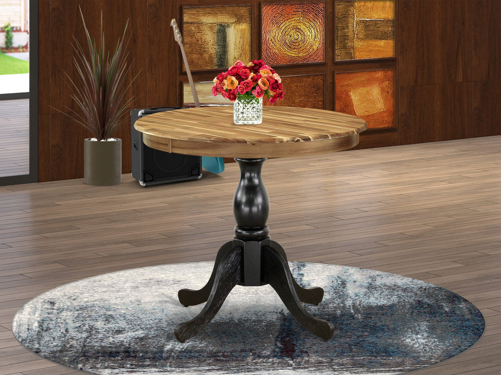 EAST WEST FURNITURE - AST-NBK-TP - Round Dining Table - Natural Table Top and Black Pedestal Leg Finish
