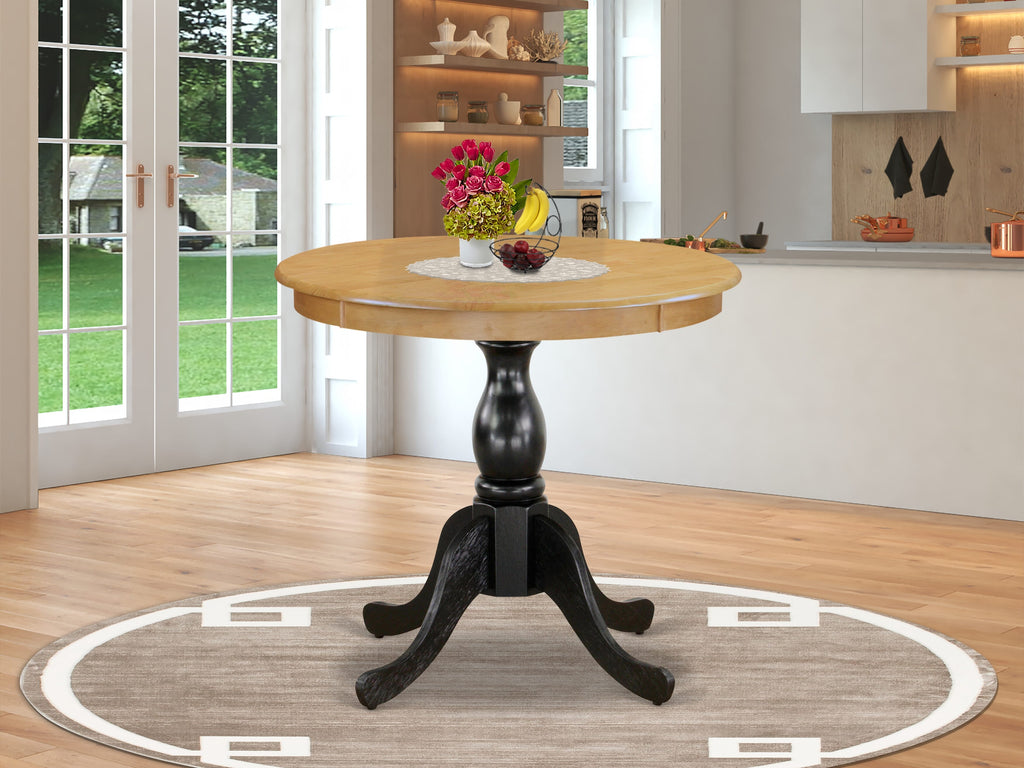 EAST WEST FURNITURE - AST-OBK-TP - Mid Century Dining Table - Oak Table Top and Black Pedestal Leg Finish