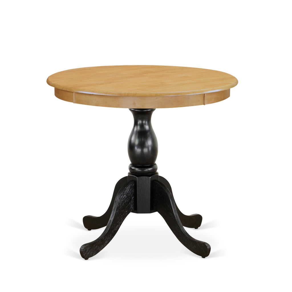 EAST WEST FURNITURE - AST-OBK-TP - Mid Century Dining Table - Oak Table Top and Black Pedestal Leg Finish