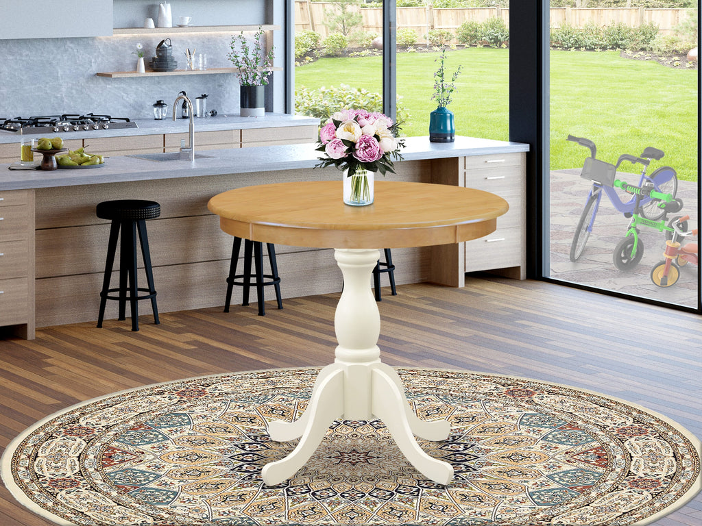 EAST WEST FURNITURE - AST-OLW-TP - Dining Room Table - Oak Table Top and linen white Pedestal Leg Finish